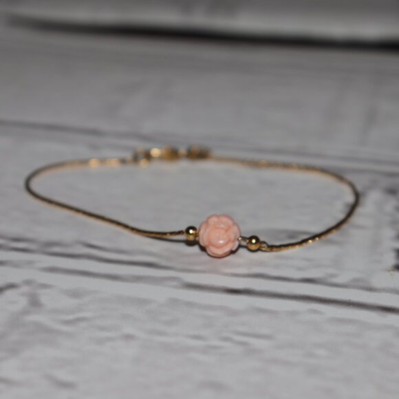🌹 Vintage Monet Gold Chain Bracelet Peach Rose Center • 7" Long • Romantic - Picture 3 of 4